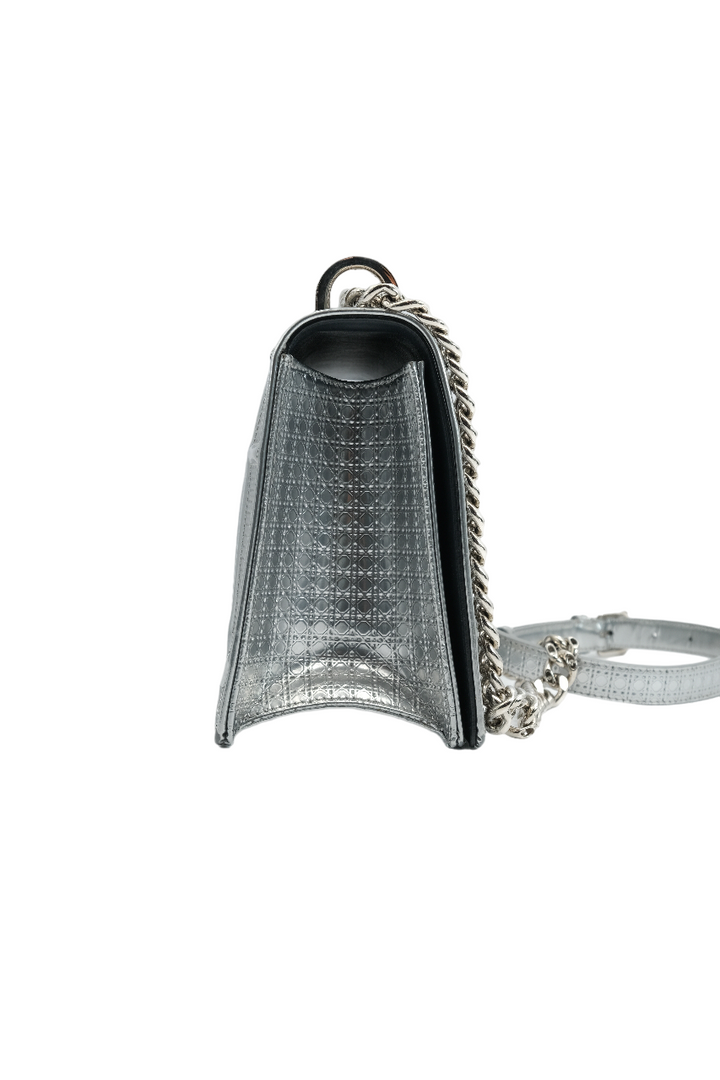 Dior Silver Metallic Leather Medium Diorama Bag