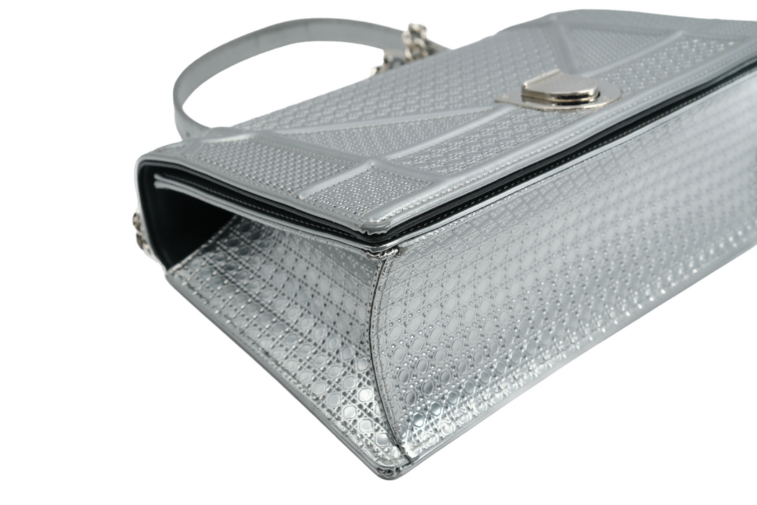 Dior Silver Metallic Leather Medium Diorama Bag