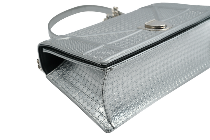 Dior Silver Metallic Leather Medium Diorama Bag