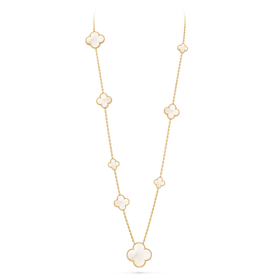Van Cleef & Arpels Magic Alhambra Long Necklace 11 Motifs in 18K Yellow Gold with Mother-of-Pearl - Gemaee  UAE