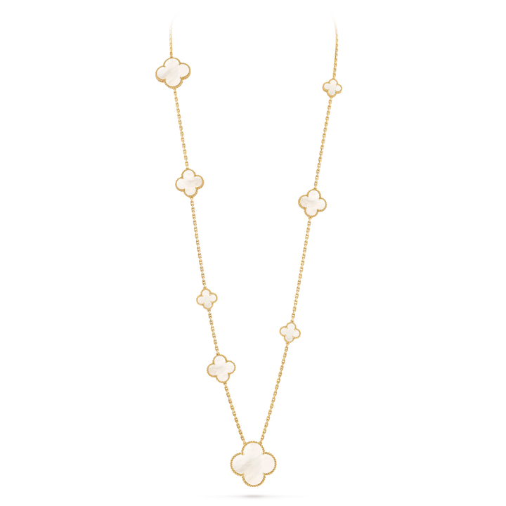 Van Cleef & Arpels Magic Alhambra Long Necklace 11 Motifs in 18K Yellow Gold with Mother-of-Pearl - Gemaee  UAE
