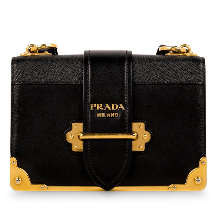 Prada Cahier Bag in Black Leather with Gold Tone Hardware