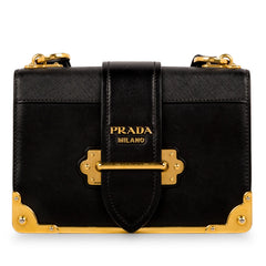 Prada Cahier Bag in Black Leather with Gold Tone Hardware