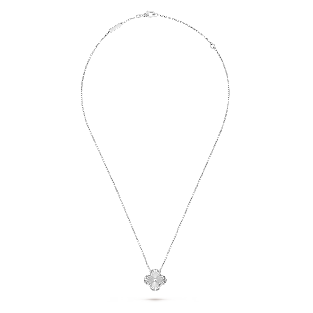 Van Cleef & Arpels Vintage Alhambra Guilloché Pendant Necklace in Rhodium-Plated 18K White Gold - Gemaee  UAE