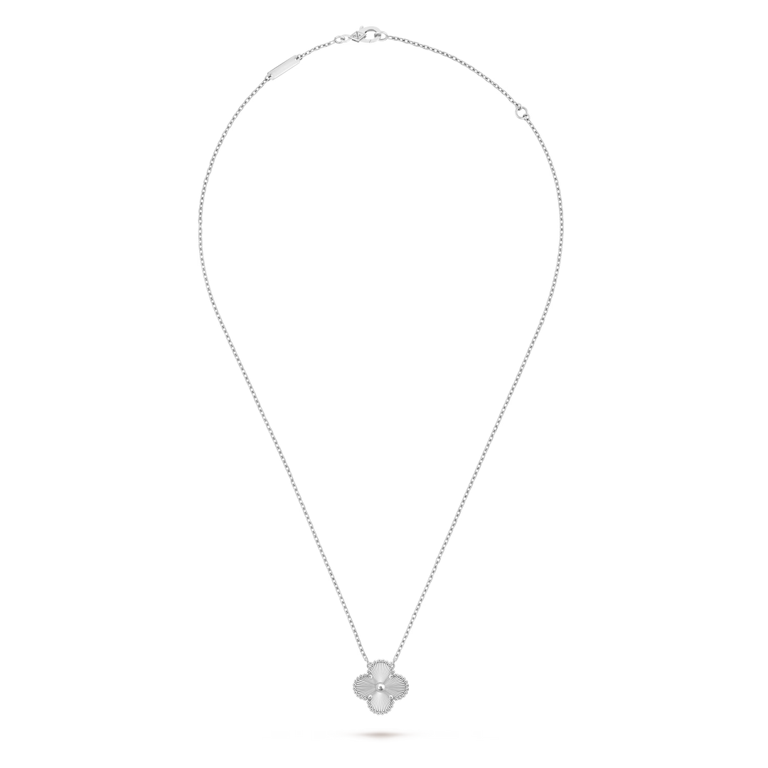 Van Cleef & Arpels Vintage Alhambra Guilloché Pendant Necklace in Rhodium-Plated 18K White Gold - Gemaee  UAE