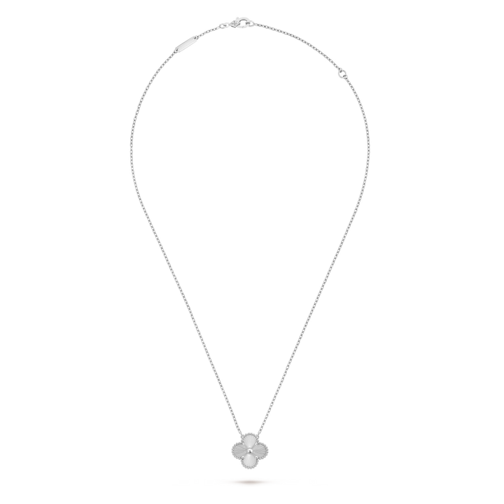 Van Cleef & Arpels Vintage Alhambra Guilloché Pendant Necklace in Rhodium-Plated 18K White Gold - Gemaee  UAE
