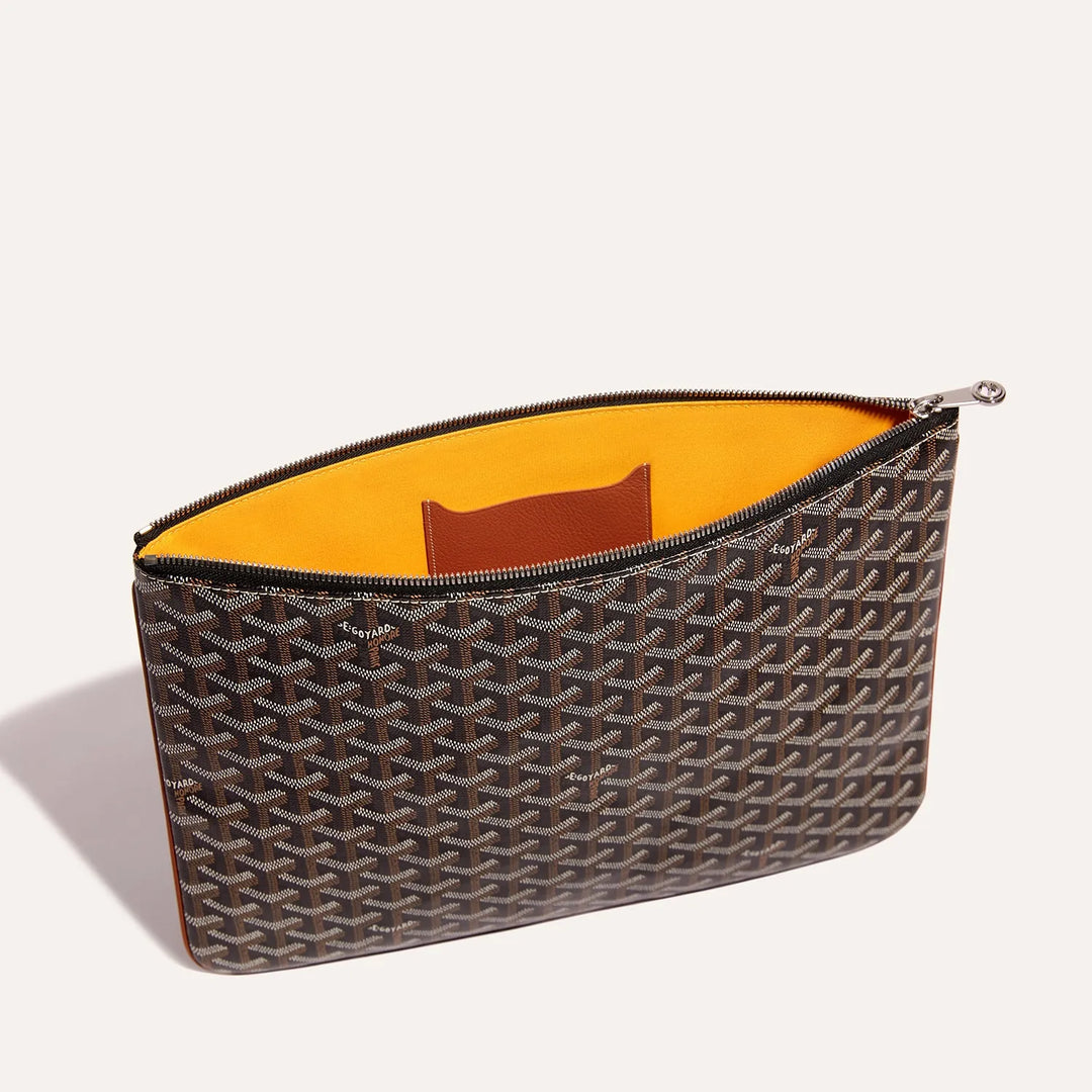 Goyard Sénat GM Pouch in Black & Tan Goyardine Canvas