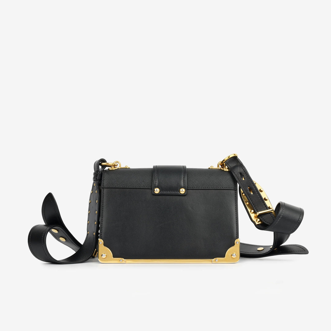 Prada Cahier Bag in Black Leather with Gold Tone Hardware
