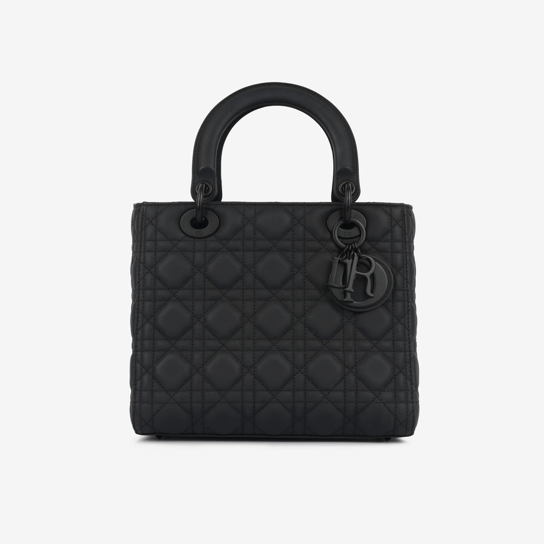 Christian Dior Small Lady Dior Black Ultramatte Cannage Calfskin Bag with Matte Black Hardware