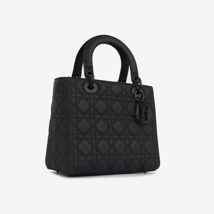 Christian Dior Small Lady Dior Black Ultramatte Cannage Calfskin Bag with Matte Black Hardware