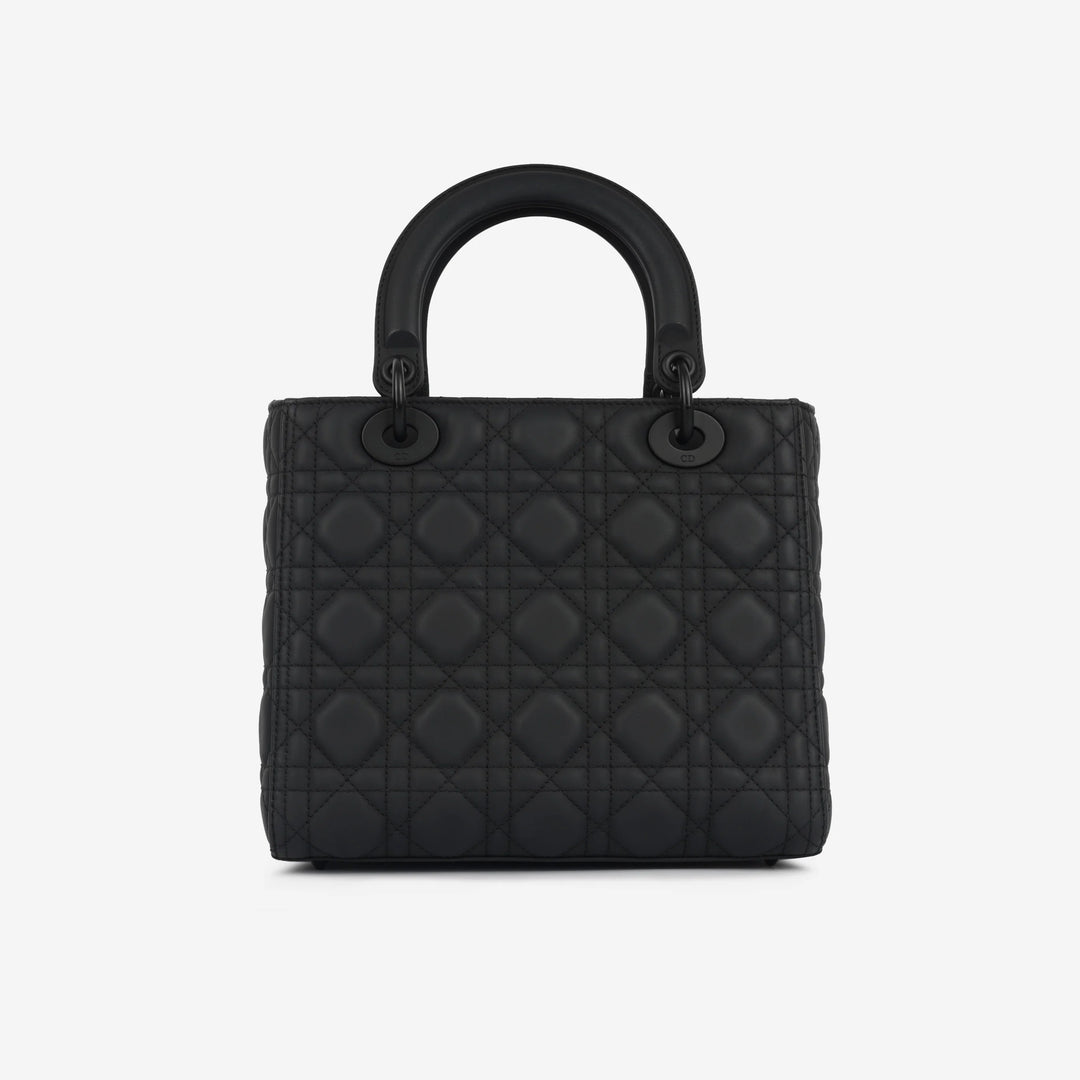 Christian Dior Small Lady Dior Black Ultramatte Cannage Calfskin Bag with Matte Black Hardware