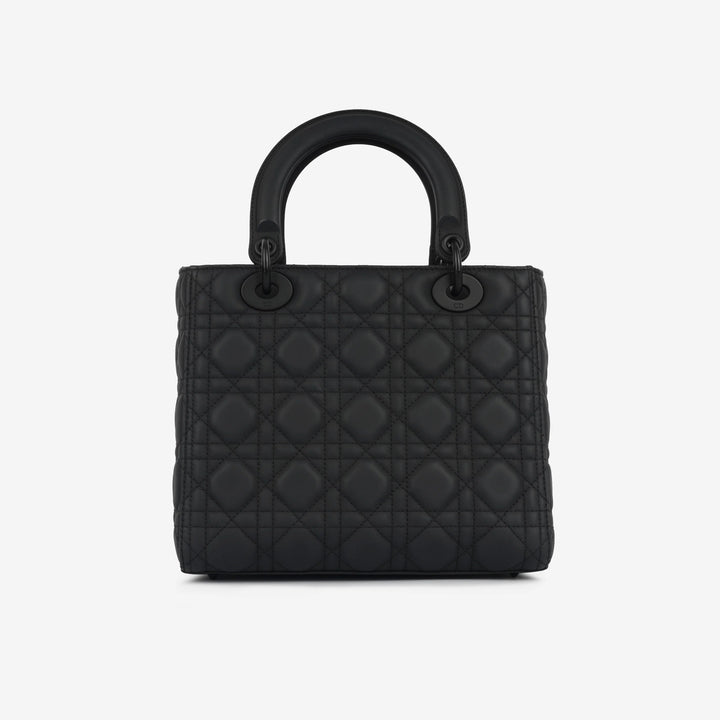 Christian Dior Small Lady Dior Black Ultramatte Cannage Calfskin Bag with Matte Black Hardware