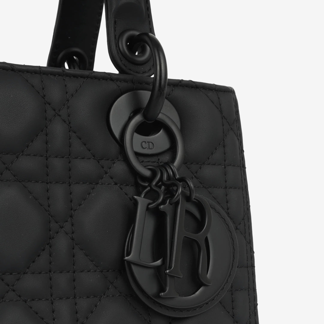 Christian Dior Small Lady Dior Black Ultramatte Cannage Calfskin Bag with Matte Black Hardware