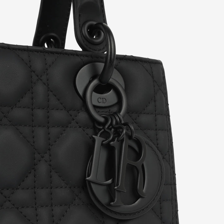 Christian Dior Small Lady Dior Black Ultramatte Cannage Calfskin Bag with Matte Black Hardware