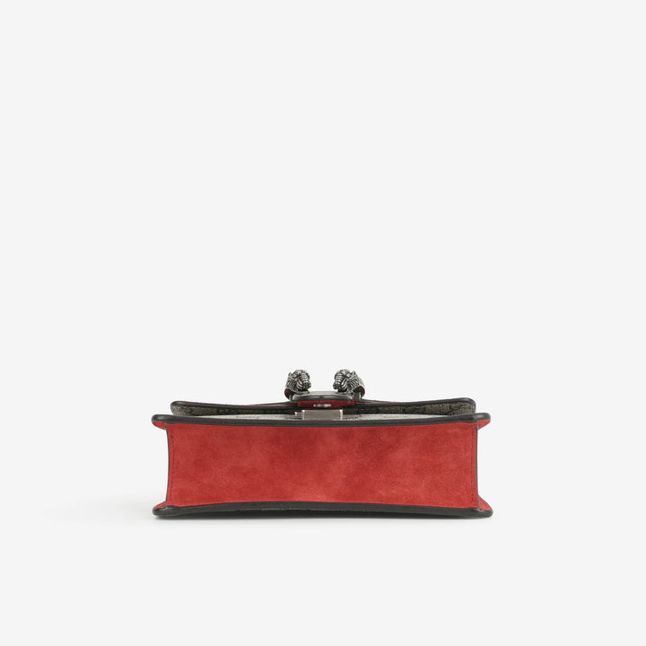 Gucci Dionysus Mini Shoulder Bag in GG Supreme Canvas with Red Suede Lining and Silver Tone Hardware
