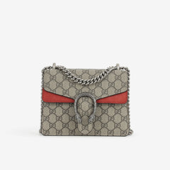 Gucci Dionysus Mini Shoulder Bag in GG Supreme Canvas with Red Suede Lining and Silver Tone Hardware