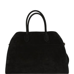 The Row Soft Margaux 12 Top Handle Bag in Black Suede with Gold Hardware