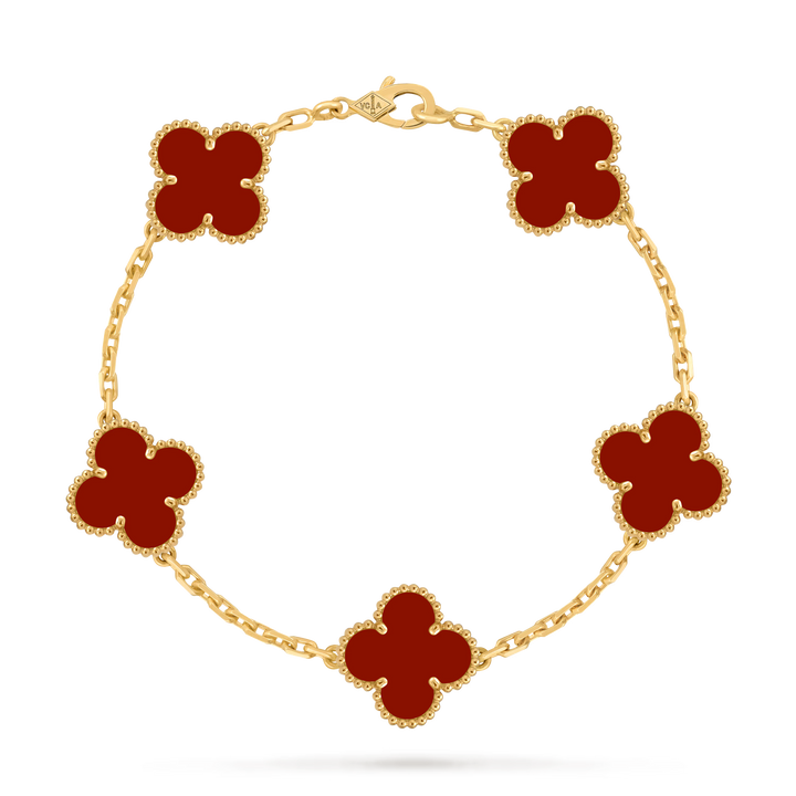Van Cleef & Arpels Vintage Alhambra 5 Motifs Bracelet in 18K Yellow Gold with Carnelian
