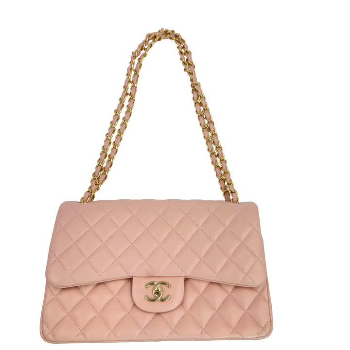 Chanel Lambskin Quilted Jumbo Double Flap Light Pink Bag