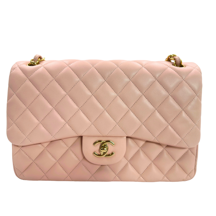 Chanel Lambskin Quilted Jumbo Double Flap Light Pink Bag