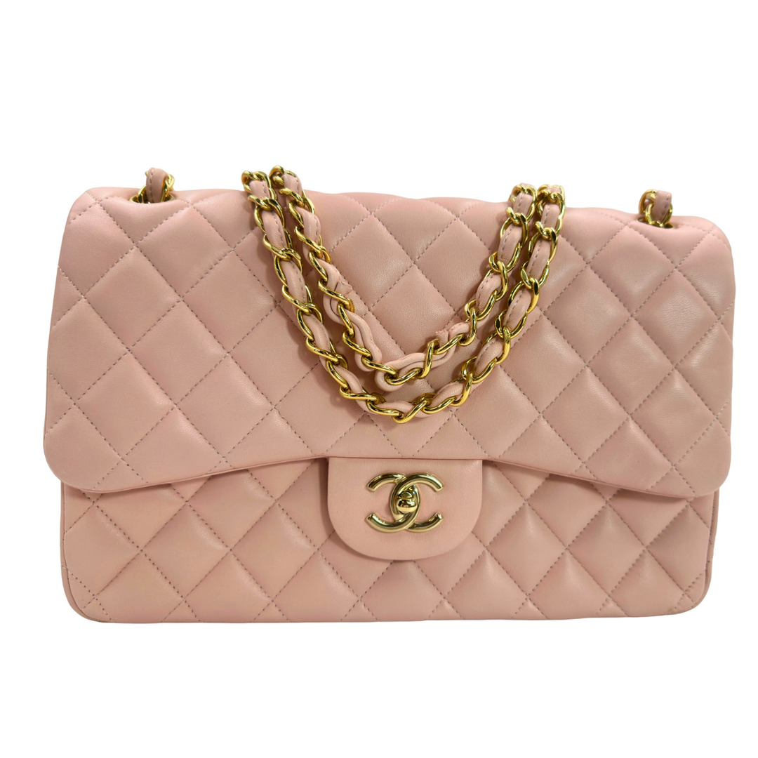 Chanel Lambskin Quilted Jumbo Double Flap Light Pink Bag Gemaee UAE