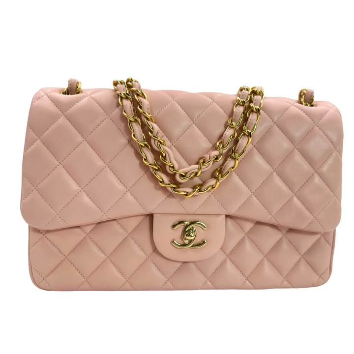 Chanel Lambskin Quilted Jumbo Double Flap Light Pink Bag