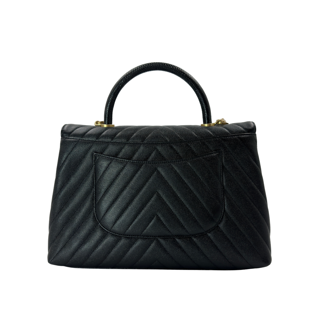 CHANEL CAVIAR CHEVRON QUILTED MEDIUM COCO HANDLE FLAP BAG Gemaee UAE
