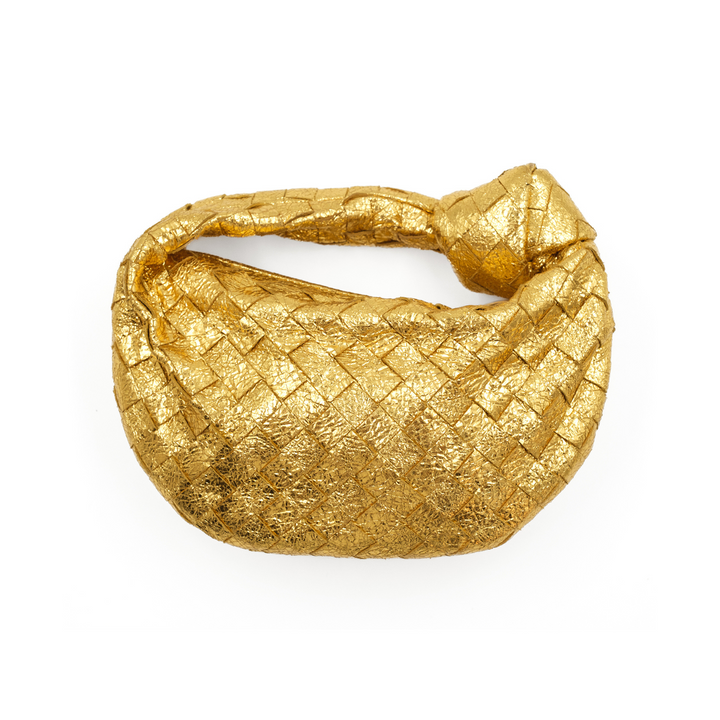 BOTTEGA VENETA METALLIC GOLD INTRECCIATO LEATHER MINI BV JODIE BAG