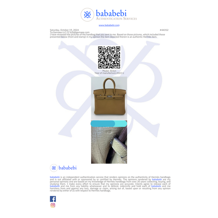 Hermès Birkin 25 Togo Biscuit Palladium Hardware Bag