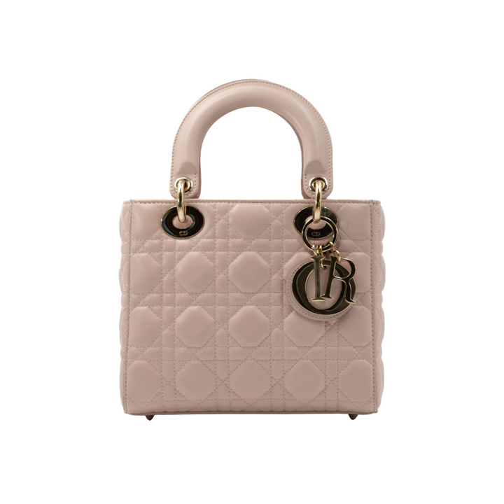 Dior Lambskin Cannage Small Lady Dior Rose Poudre