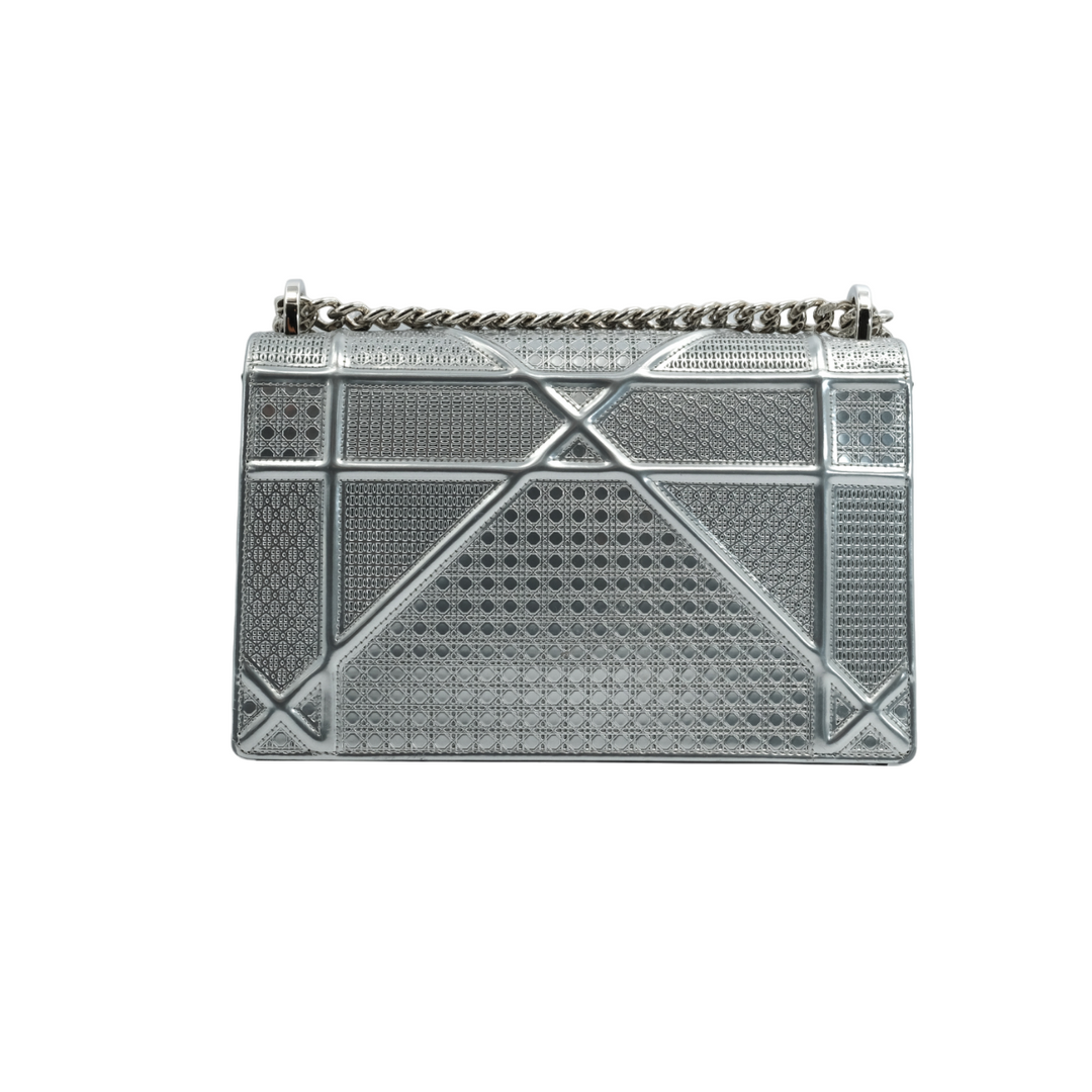 Dior Silver Metallic Leather Medium Diorama Bag