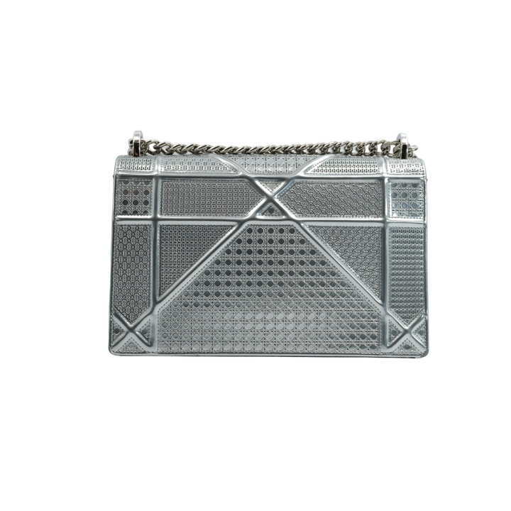 Dior Silver Metallic Leather Medium Diorama Bag