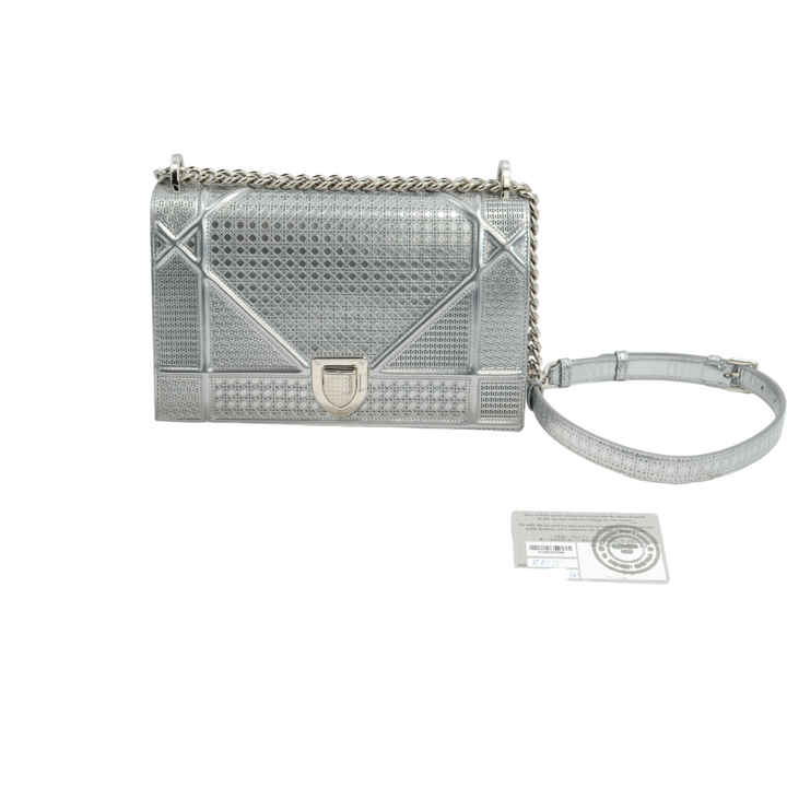 Dior Silver Metallic Leather Medium Diorama Bag