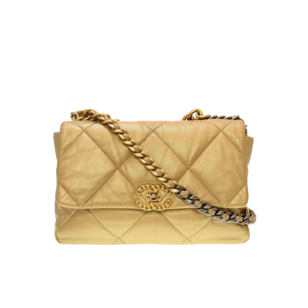 Chanel Gold Leather Large 19 Shoulder Bag - Gemaee  UAE