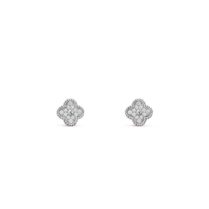 Van Cleef & Arpels Sweet Alhambra Diamond Stud Earrings in 18K White Gold