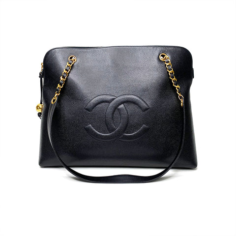Chanel Coco Mark Chain Tote Bag in Black Caviar Leather with Gold Tone Hardware