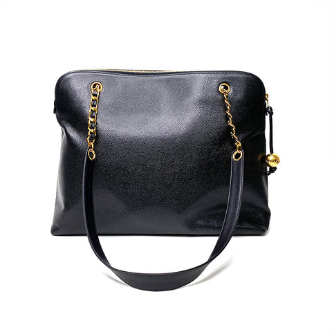 Chanel Coco Mark Chain Tote Bag in Black Caviar Leather with Gold Tone Hardware