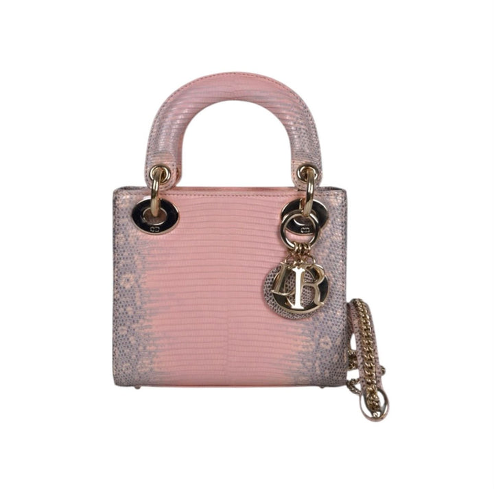 Dior Lady Dior Mini in Gradient Pink Exotic Lizard with Light Gold Hardware