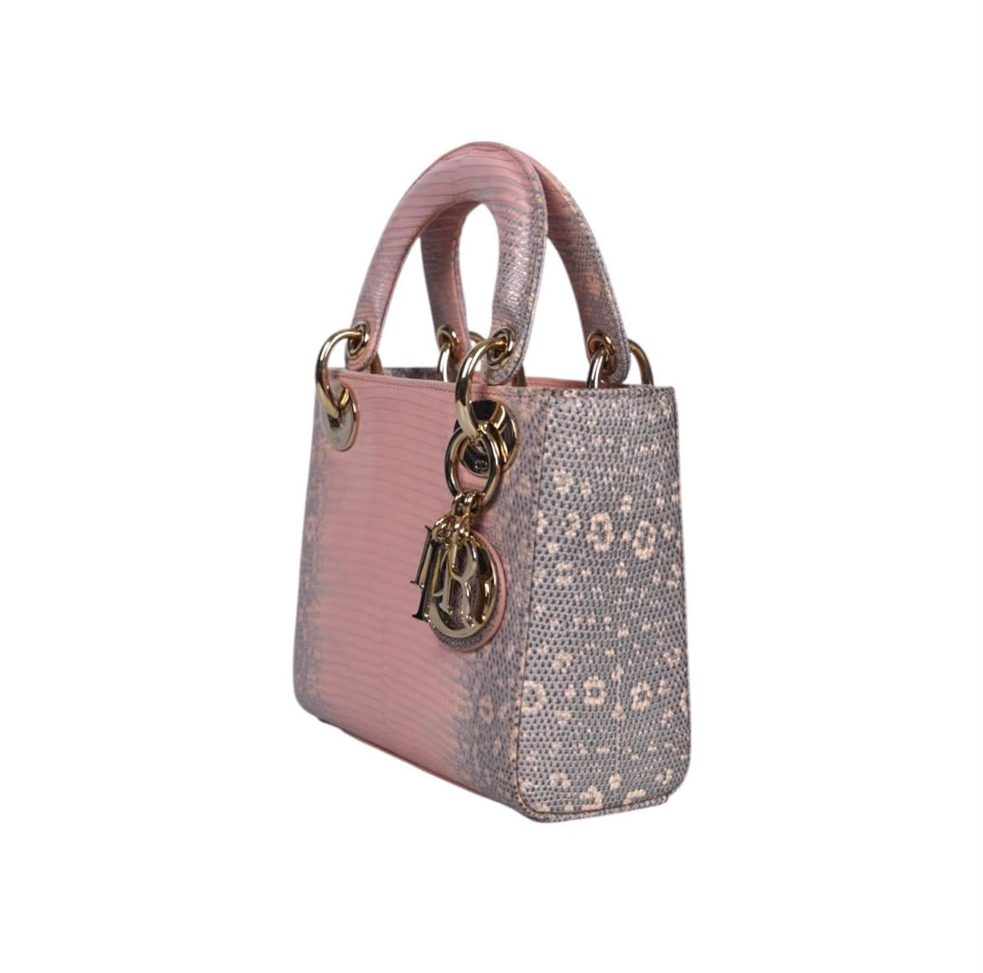 Dior Lady Dior Mini in Gradient Pink Exotic Lizard with Light Gold Hardware