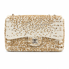 Chanel Large Flap Bag in Ivory Raffia and Sequin with Silver Hardware