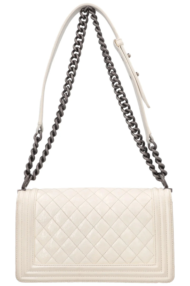 Chanel Medium White Patent Leather Boy Shoulder Bag