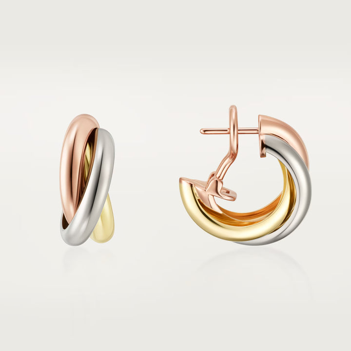 Cartier Trinity Earrings Classic Model in 18K White Yellow and Rose Gold