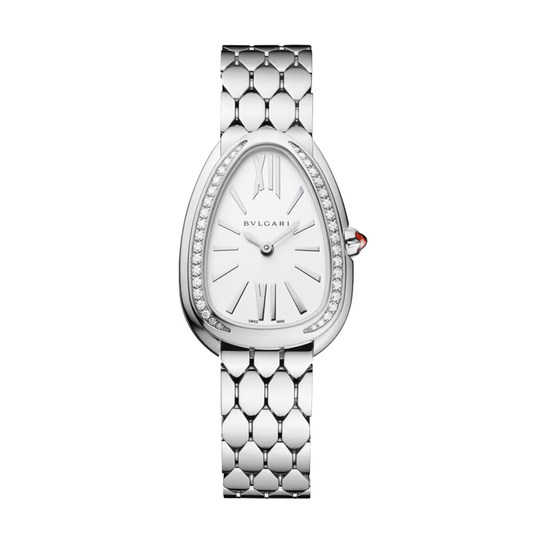 Bulgari Serpenti Seduttori Watch in Stainless Steel with Diamond Bezel and White Dial - Gemaee  UAE