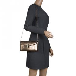 Bulgari Serpenti Forever Metallic Bronze Patent Leather Shoulder Bag with Gold Tone Chain