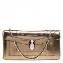 Bulgari Serpenti Forever Metallic Bronze Patent Leather Shoulder Bag with Gold Tone Chain