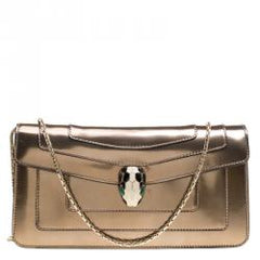 Bulgari Serpenti Forever Metallic Bronze Patent Leather Shoulder Bag with Gold Tone Chain