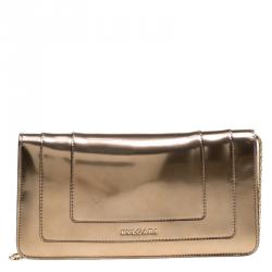 Bulgari Serpenti Forever Metallic Bronze Patent Leather Shoulder Bag with Gold Tone Chain