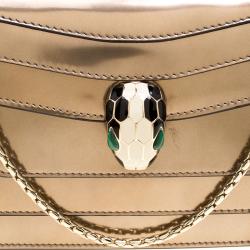 Bulgari Serpenti Forever Metallic Bronze Patent Leather Shoulder Bag with Gold Tone Chain