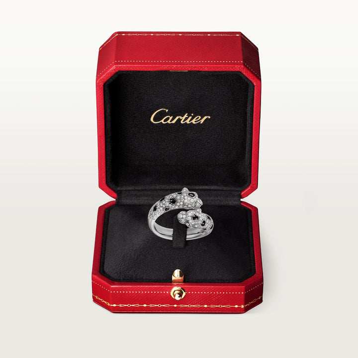 Cartier Panthère de Cartier Semi Paved Ring in 18K White Gold with Diamonds Emeralds and Onyx - Gemaee  UAE