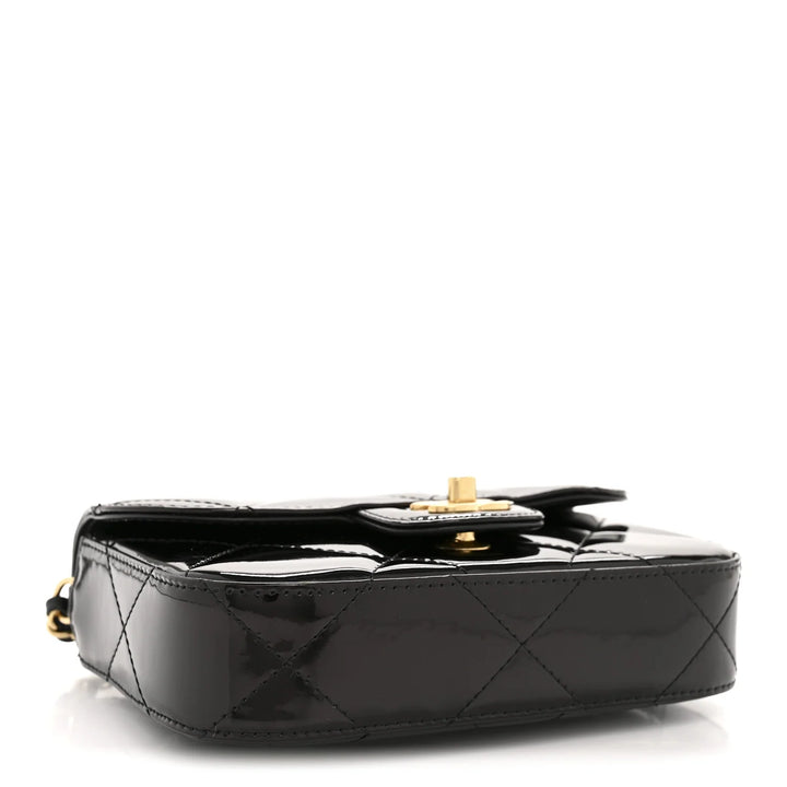 CHANEL Patent Mini Top Handle Clutch with Chain in Black